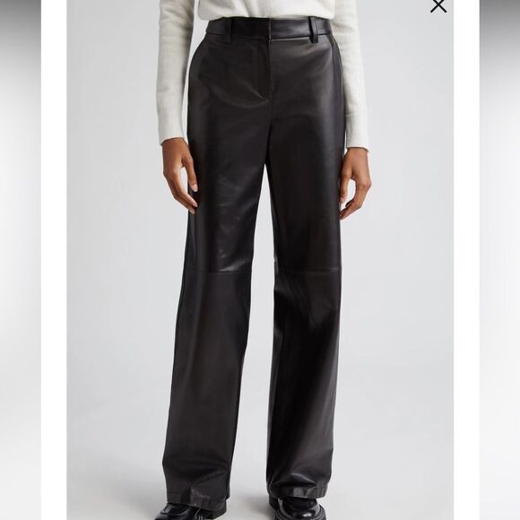 Lafayette 148 Lambskin Sullivan Wide Leg Leather Pants - Picture 1 of 5